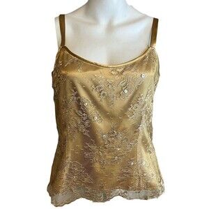 Vintage Y2K Gold Top w/Lace Overlay Camisole Tank Blouse Sz 8 Coquette Lolita
